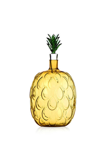 Fruits Flowers Ananas Figürlü Sarı Cam Şişe 17 cm