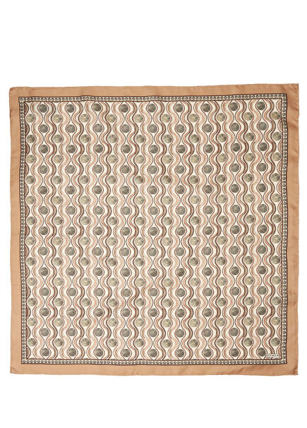 Çok Renkli Retro Geometrik Desenli İpek Eşarp