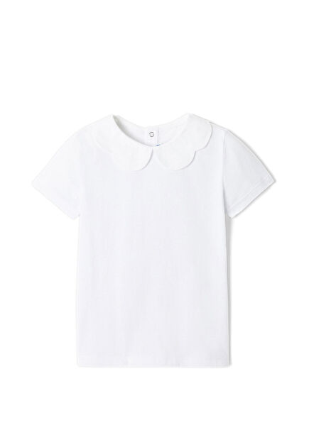 Fistolu Yaka Beyaz Kız Çocuk T-Shirt