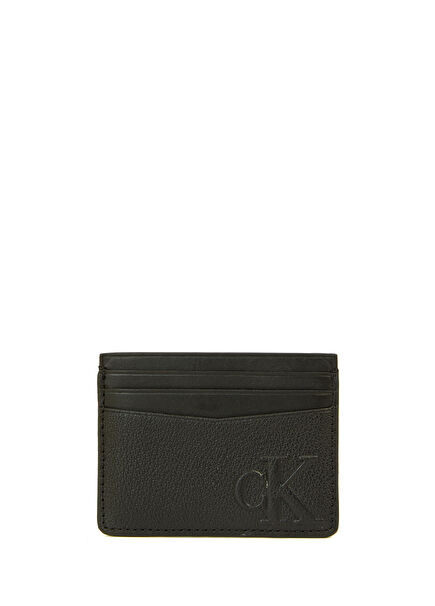 Black Logo Detailed Men's Leather Card Holder