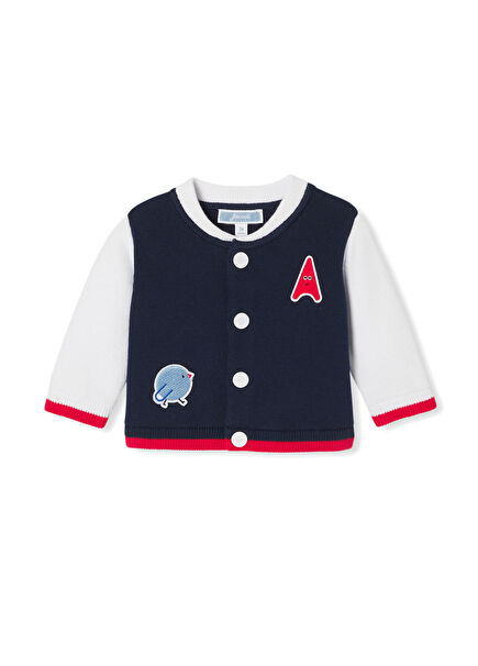 White Navy Blue College Collar Baby Boy Cardigan
