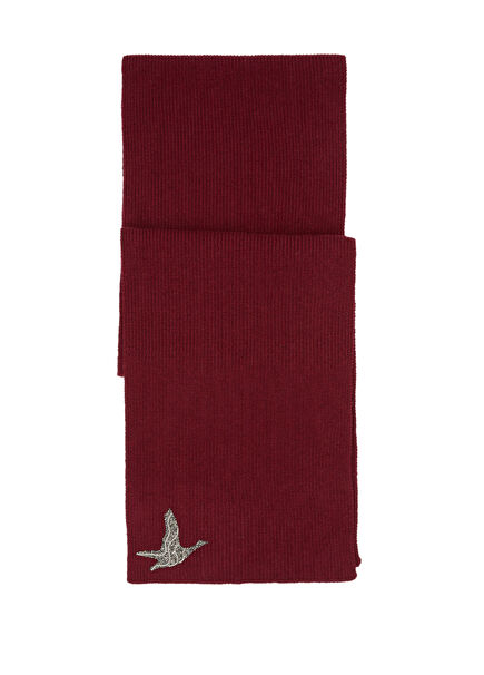 Burgundy Goose Embroidered Women's Wool Scarf