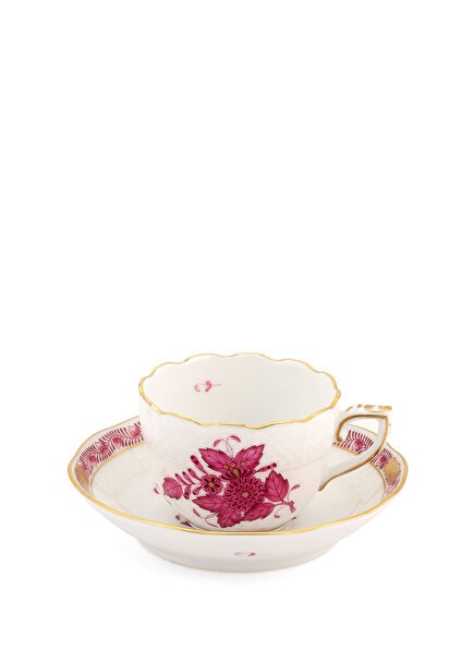 Apponyi Patterned Pink Coffee Cup and Saucer