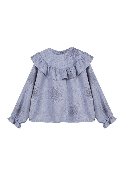 Blue Ruffle Collar Long Sleeve Girls' Blouse