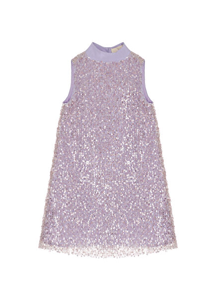 Miss Cassie Sequined Lace Coated Lilac Organza Sleeve Girls' Dress