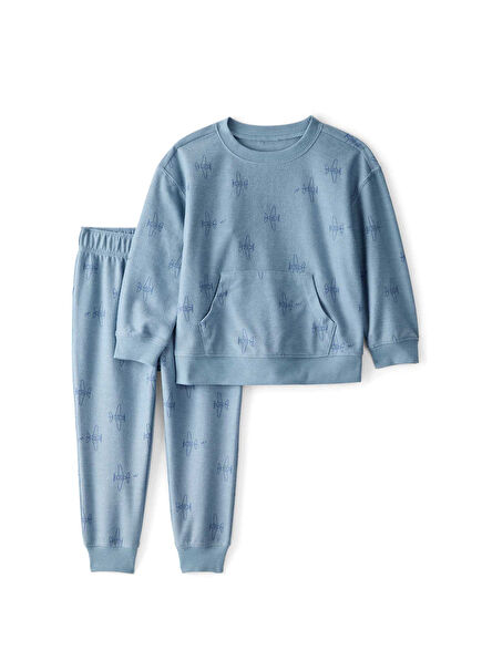 Mavi Desenli Sweatshirt ve Jogger Pantolon Erkek Çocuk 2'li Set