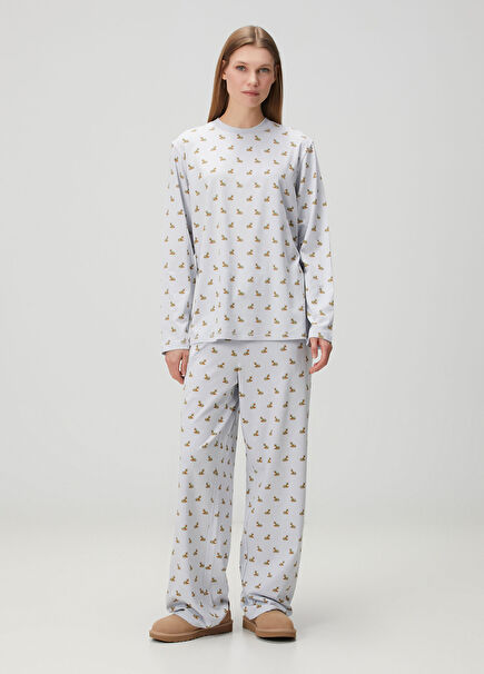 Long Sleeve T-shirt And Loose Pant Mavi Set