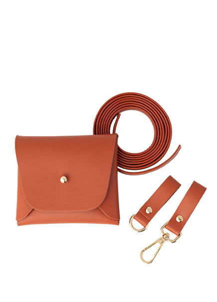 Turuncu Deri Kadın Mini Kemer Çantası