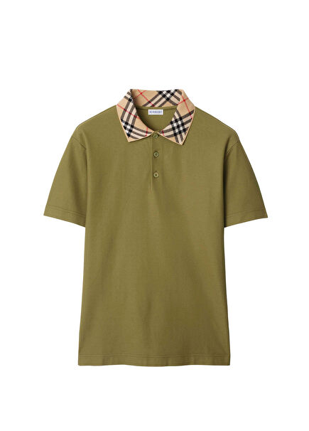 Check Collar Cotton Khaki Polo Collar Short Sleeve Men's T-Shirt