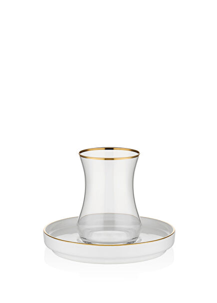 Decorium Linea 24K Gold Gilded 12 Pieces 6 Person Glass Tea Set 9-01110052