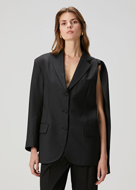 Black One Sleeve Wool Blazer