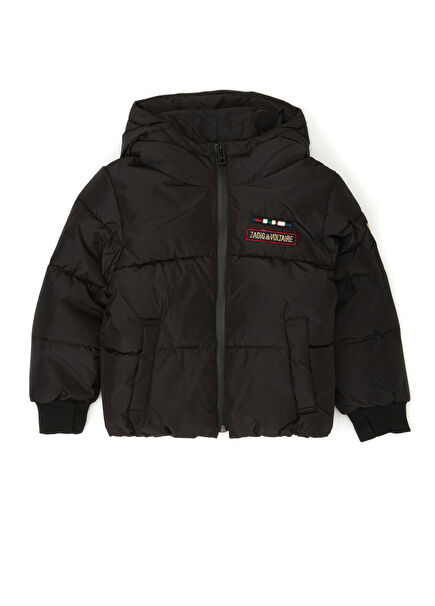 Siyah Kapüşonlu Erkek Çocuk Puffer Mont