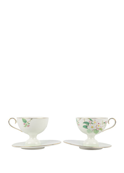 Mint Petal Patterned 2-Piece Coffee Cup and Saucer Set