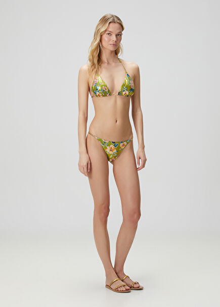 Unakite Yeşil Çiçekli Üçgen Bikini Takımı