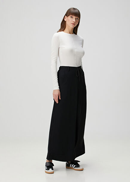 Black Twill Wide Pants
