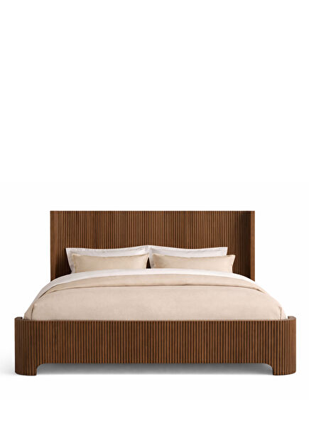 Nodi Kahverengi Masif Ahşap Meşe Çift Kişilik Karyola