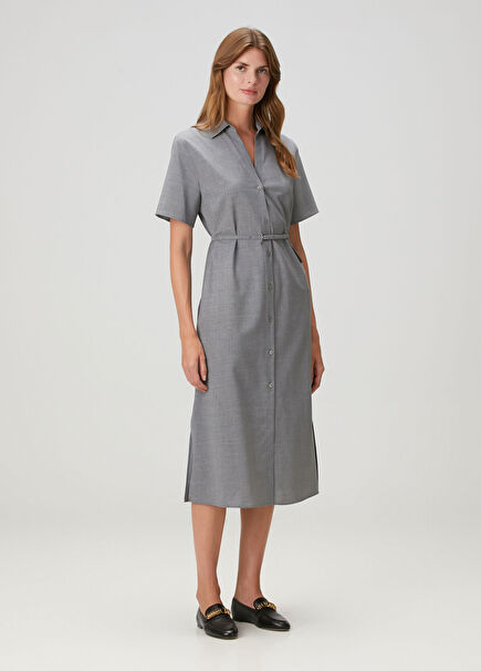 Gri Midi Yün Gömlek Elbise