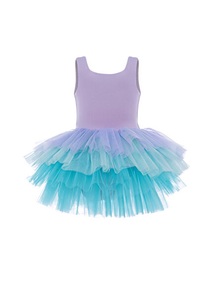 Deniz Kızı Konseptli Lila Kolsuz Kız Çocuk Tütülü Elbise