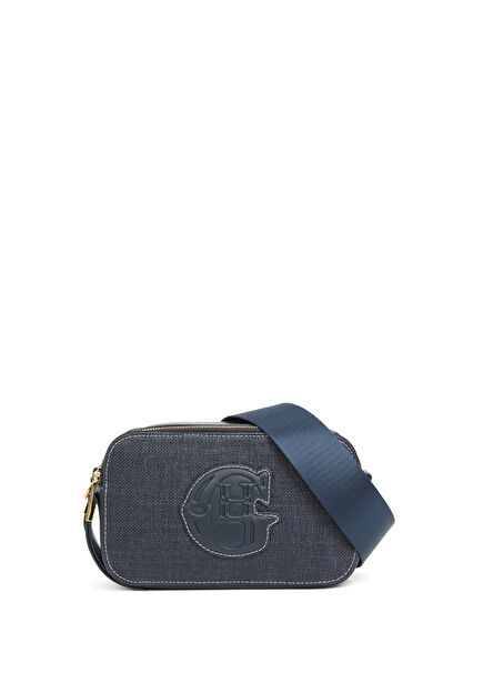Lacivert Logo Detaylı Kadın Kanvas Crossbody Çanta