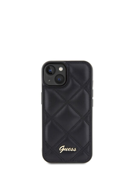 iPhone 15 Kapitone Metal Logolu Telefon Kılıfı