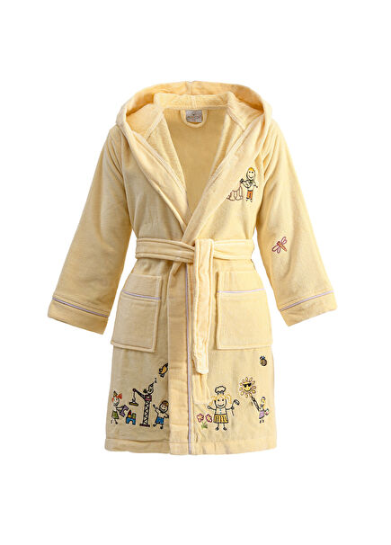 Carnaval %100 Organik Pamuk Nakışlı Sarı Unisex Çocuk Bornoz