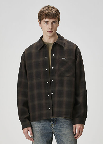 Bonded Kahverengi Ekoseli Çift Taraflı Dış Gömlek