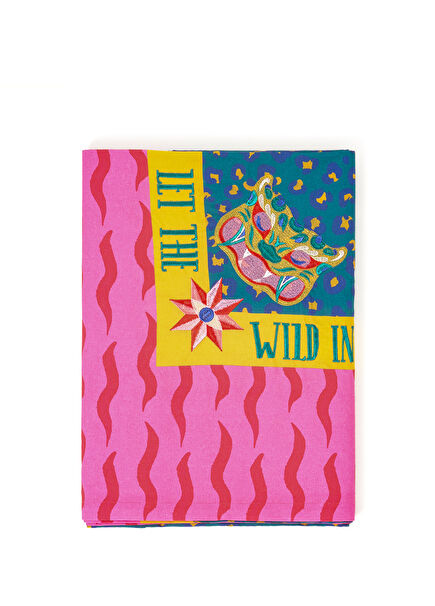 Nilüfer Renkli Dijital Baskılı Nakışlı Pamuk Masa Örtüsü 160 x 240 cm