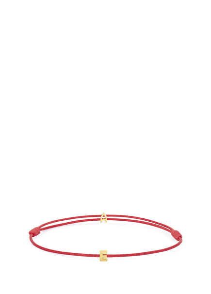 Şans Kırmızı İp E Harfli 925 Ayar Gümüş 18 Ayar Altın Kaplama Kadın Bileklik