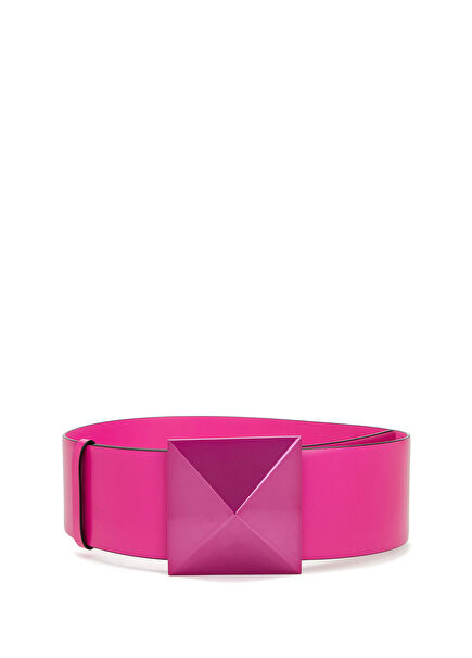 One Stud Pembe Kadın Deri Kemer
