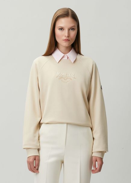 Beige Embellished Logo Sweatshirt