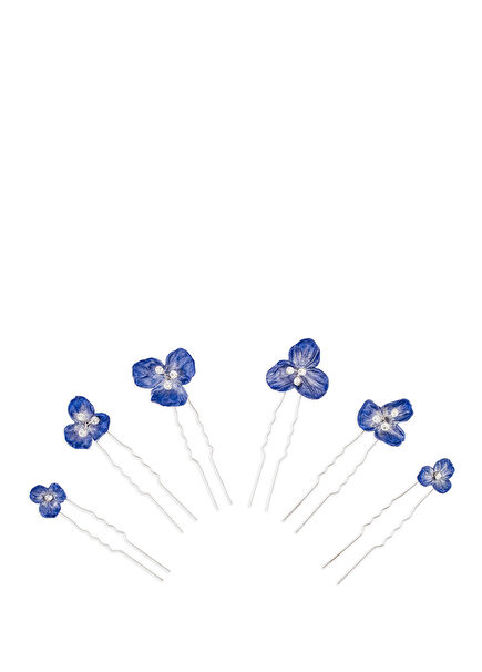 Bluvel İndigo Porselen Çiçek Cam Kristal  6'lı Kadın Saç Aksesuarı