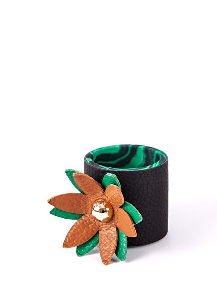 Siyah Çiçek Detaylı 4lü Deri Peçetelik