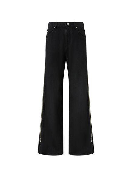 Wanda Siyah Yumuşak Palazzo Kadın Denim Pantolon