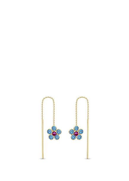 Aquamarine Daisy 14K Gold Women's Earrings