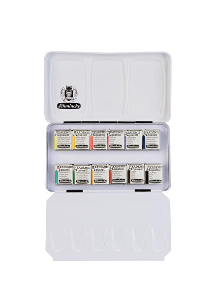 Akademie Aquarell Metal Kutulu Sulu Boya Seti 12 x Yarım Tablet 