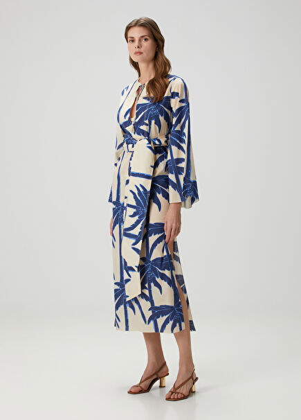 Sotaviento Ecru Blue Patterned Midi Beach Dress