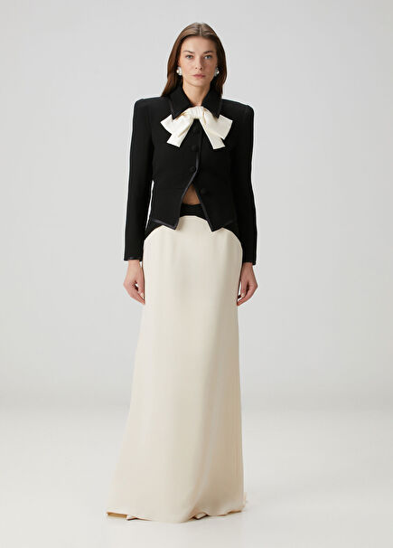 Black Cream Maxi Silk Skirt