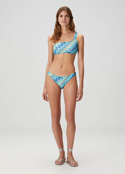 Mavi Zikzak Desenli Bikini Takımı
