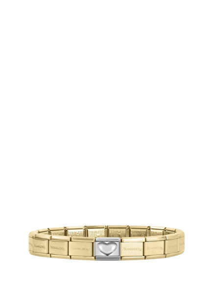 Altın Sarısı Kabartma Kalp Klasik Dekoratif Linkli Unisex Çelik Bileklik