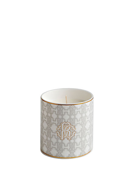 Monogram White Grey Patterned Scented Candle with Porcelain Cup 9 cm