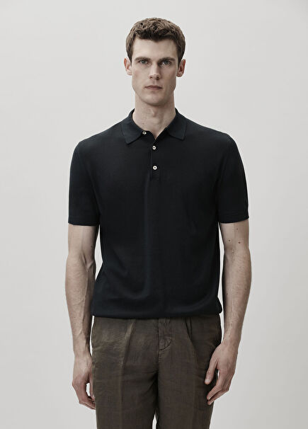 Navy Blue Polo Short Sleeve Sweater
