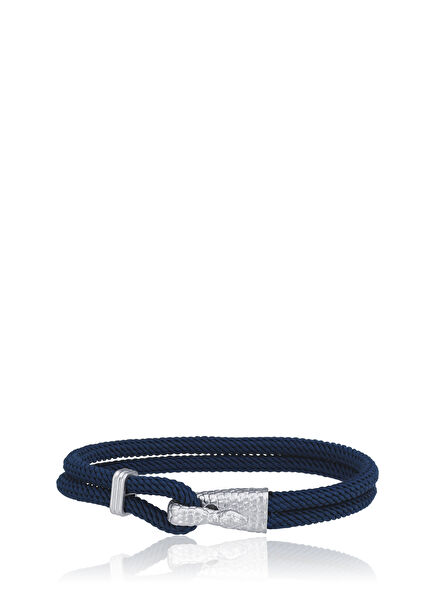 Snake Navy Blue Drawstring 925 Sterling Silver Men's Bracelet
