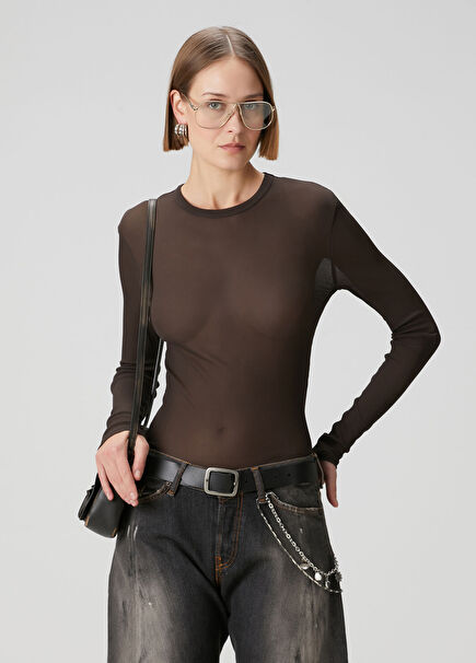 Koyu Kahverengi Transparan T-shirt