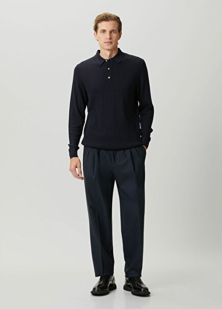 Navy Blue Three-Pleated Trousers