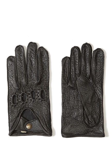 Black Men's Leather Driving Gloves