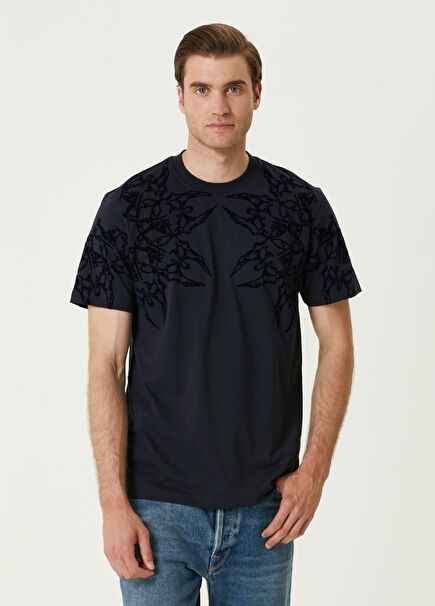 Navy Blue Shoulder Printed T-shirt