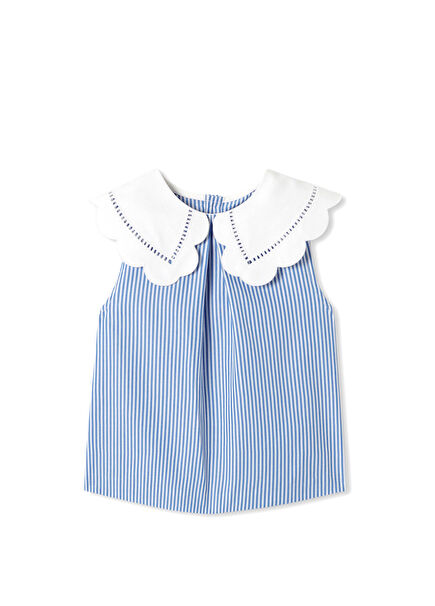 Mavi Çizgili Poplin Kolsuz Kız Çocuk Bluz