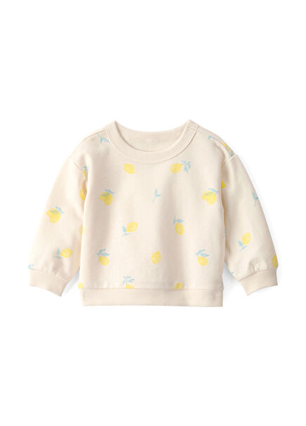 Limon Baskılı Bej Kız Bebek Sweatshirt