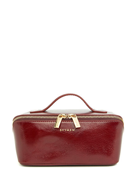 Essential Kırmızı Kadın Deri Makyaj Çantası