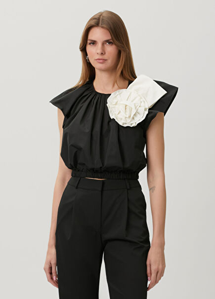 Laurei Siyah Crop Bluz